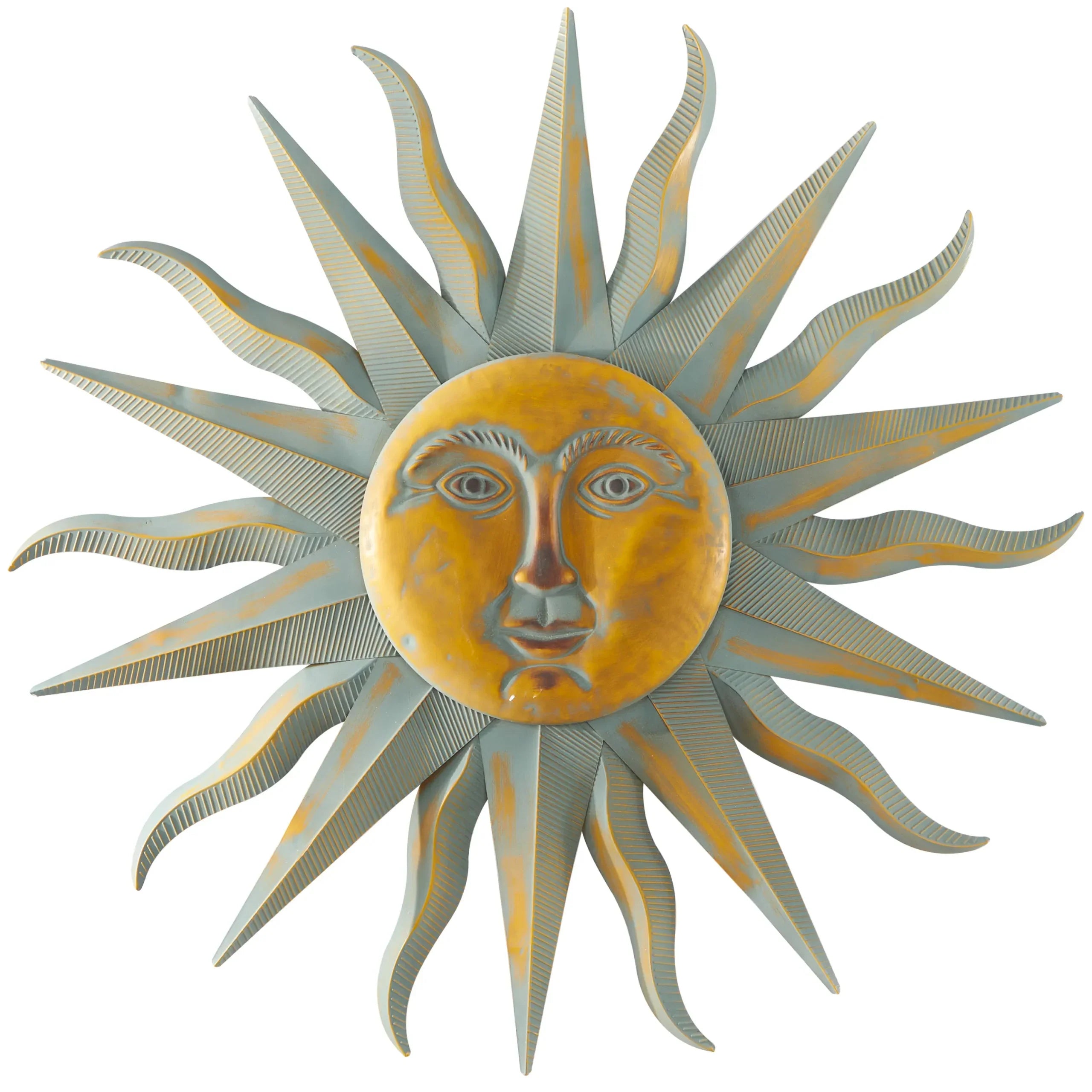Gold Metal Indoor Outdoor Distressed Sun Wall Decor image 0