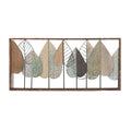 Brown Wood Varying Texture Leaf Wall Decor with Green and Black Metal image 0
