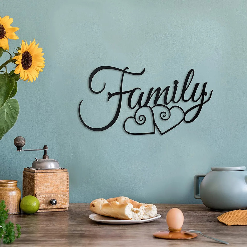 Family Wall Sign Metal Family Wall Decor Black Family Word Wall Art image 2