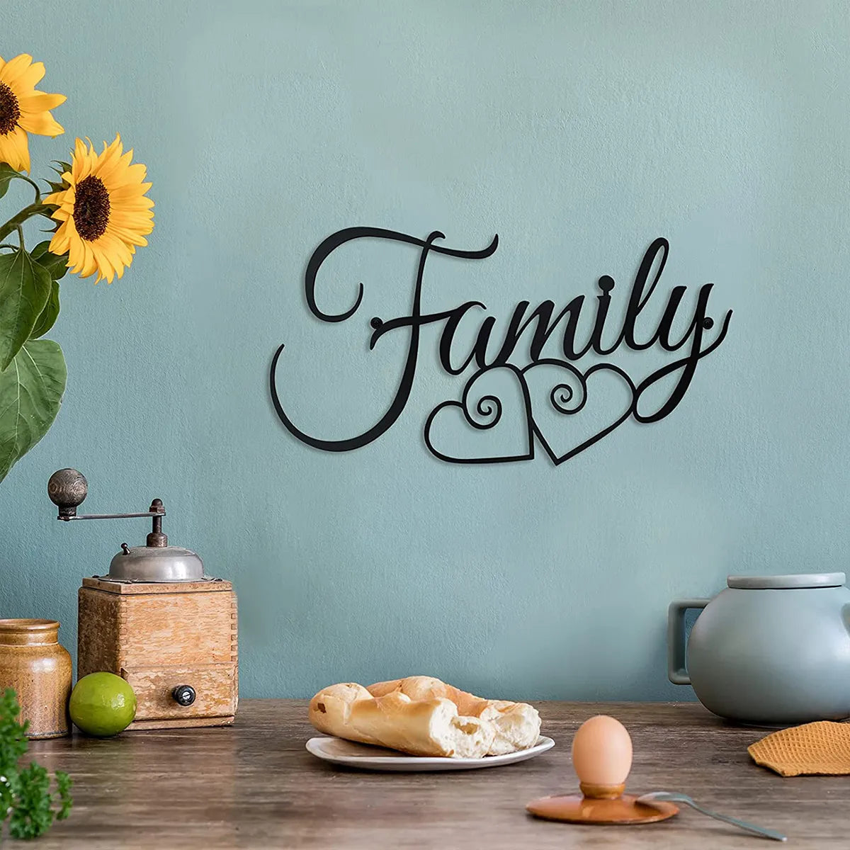Family Wall Sign Metal Family Wall Decor Black Family Word Wall Art image 2