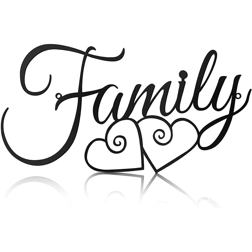 Family Wall Sign Metal Family Wall Decor Black Family Word Wall Art image 0