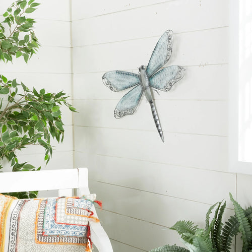 Eclectic Metal Turquoise Indoor/Outdoor Dragonfly Wall Décor, image 1