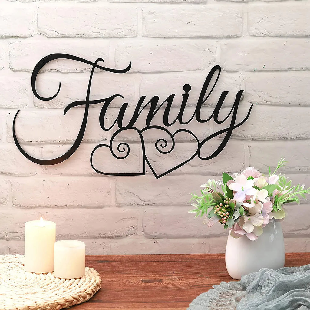 Family Wall Sign Metal Family Wall Decor Black Family Word Wall Art image 1