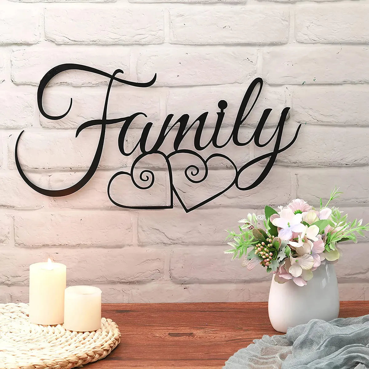 Family Wall Sign Metal Family Wall Decor Black Family Word Wall Art image 1
